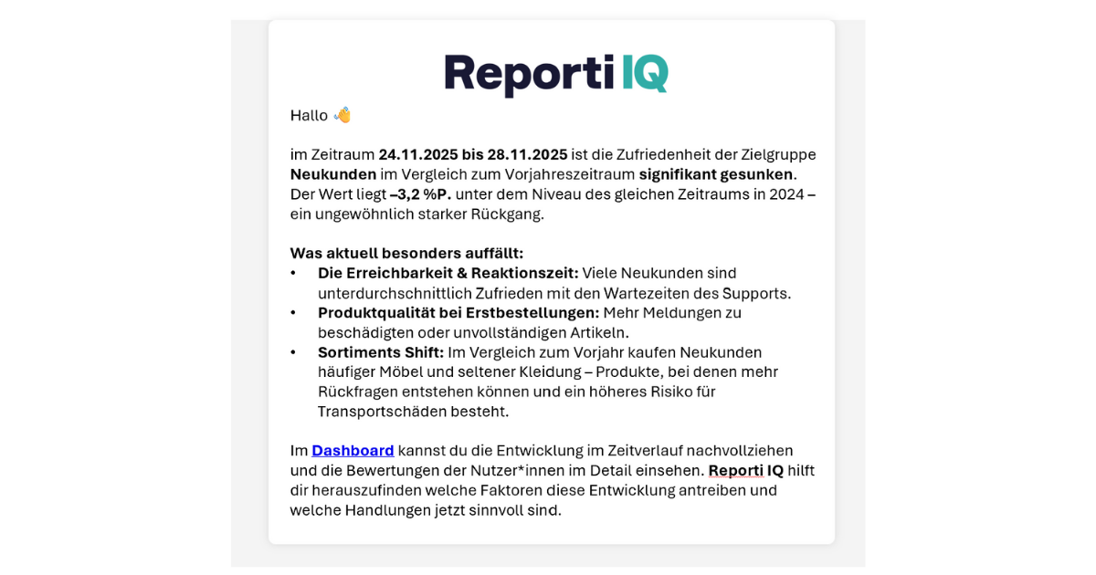REporti-Zusamenfassung mit Schlüsselergebnissen einer Kundenbefragung 