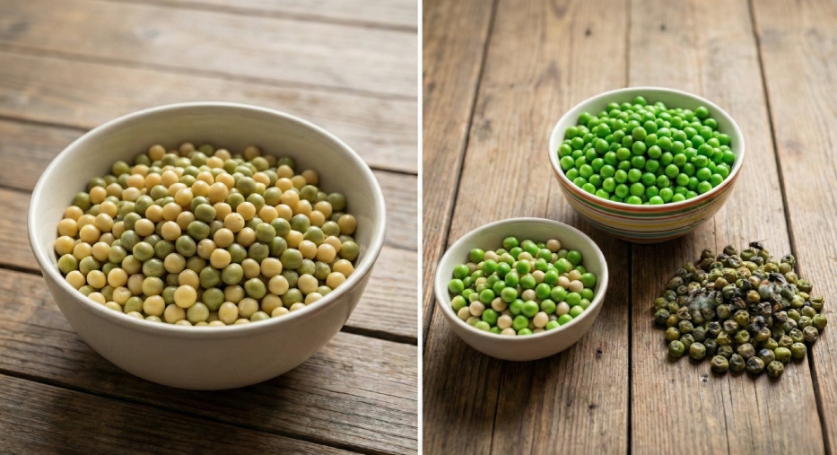 Verschiedene Zusammensetzungen von Erbsen als Beispiel für Mittelwertproblematiken