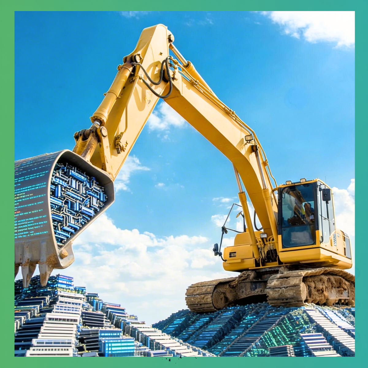 Ein Bagger auf einem Meer von Daten